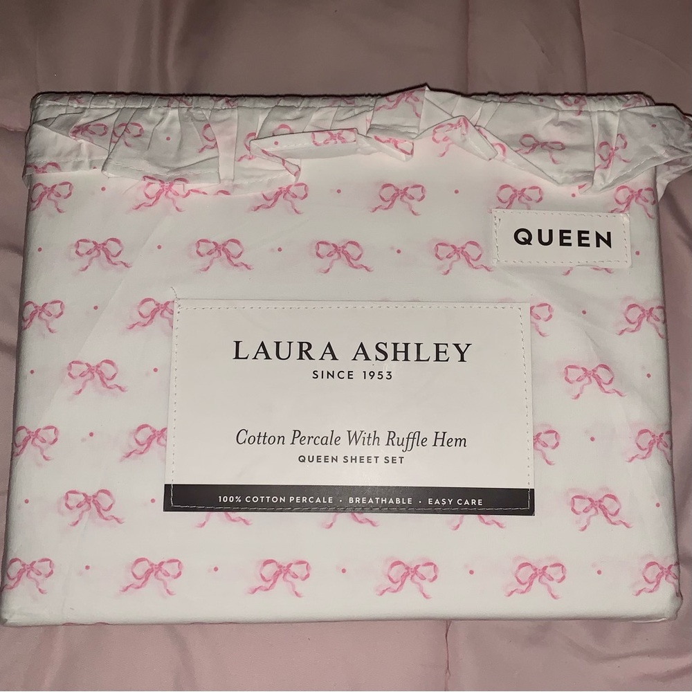 Viral Laura Ashley Coquette Pink Bow Queen Sheet Set NWT